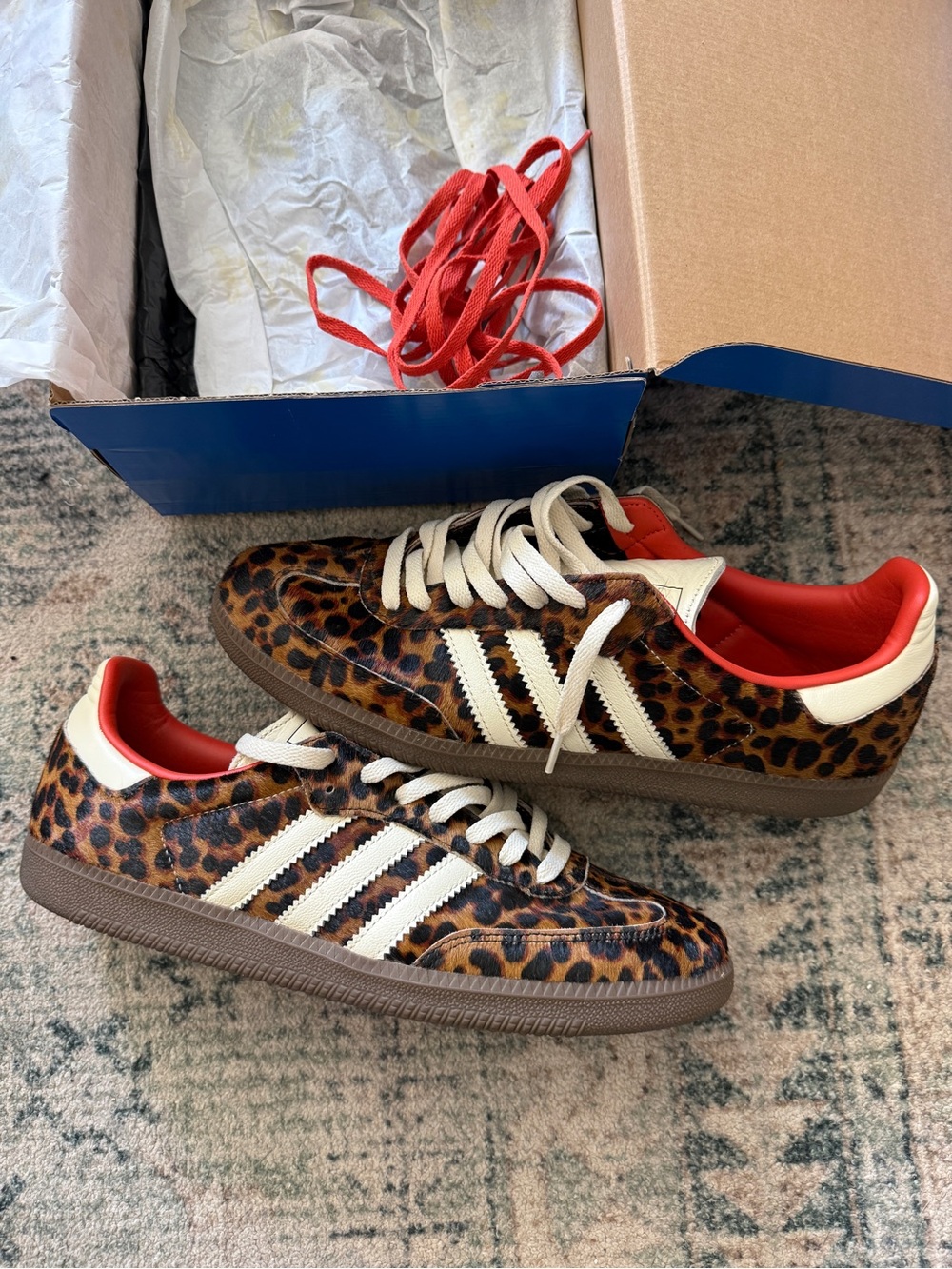 Adidas leopard cheetah pony hair samba OG red Women’s size 12.5 men’s 11.5